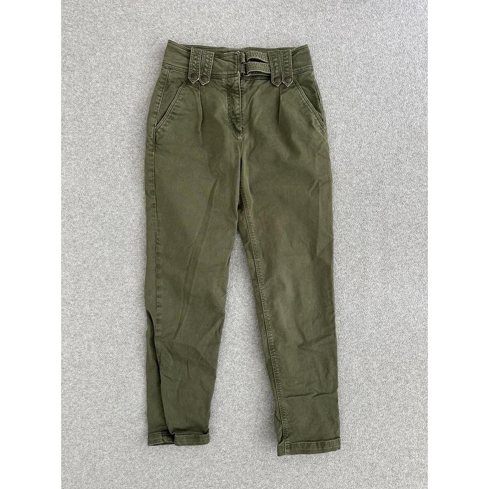 Sezane Leon Trousers‎ Womens 34 Green Double Buckle Belt High Rise Tapered Pants